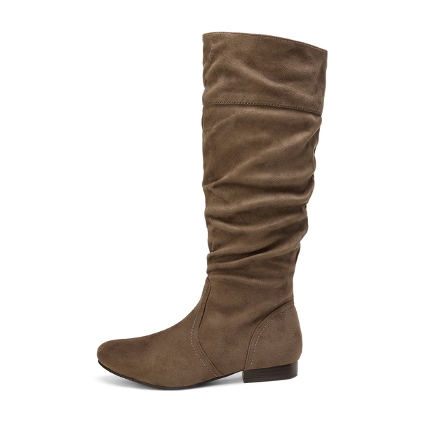Winter Wide Calf Pull On Knee High Boots - TAUPE - 3