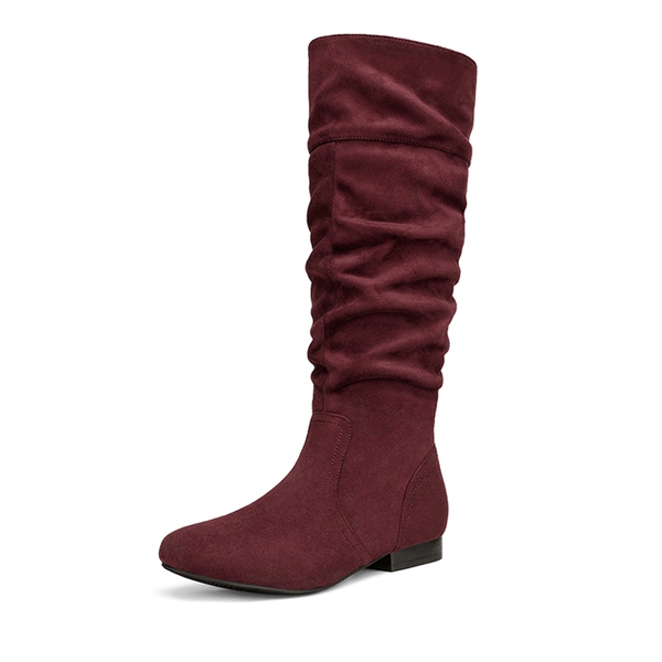 Flat Knee High Boots - BURGUNDY -  0