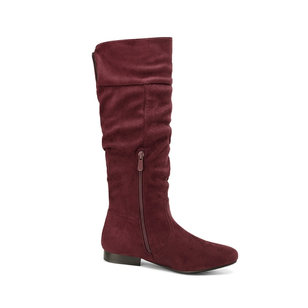 Flat Knee High Boots - BURGUNDY - 2