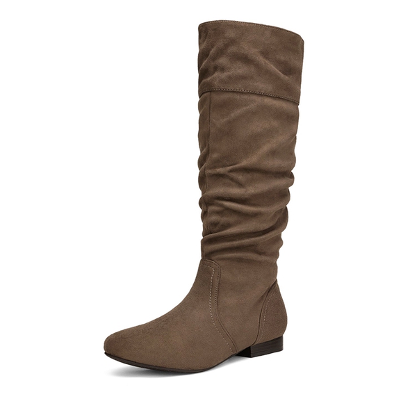 Faux Fur Knee High Boots - TAUPE -  0