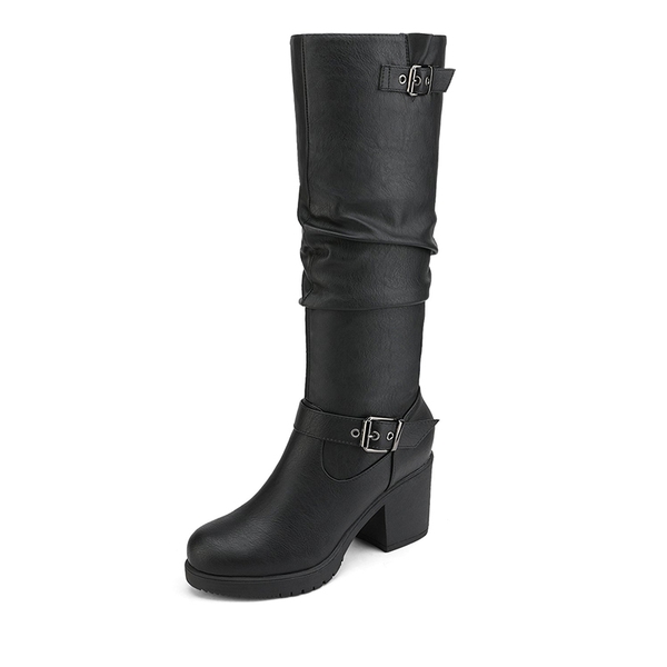 Chunky Heel Knee High Boots - BLACK -  0