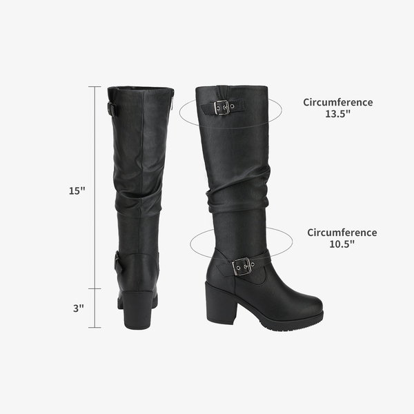 Chunky Heel Knee High Boots - BLACK - 3