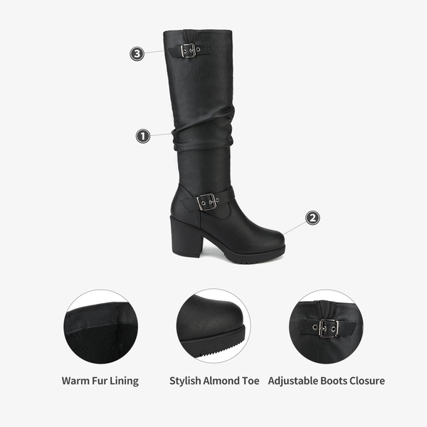 Chunky Heel Knee High Boots - BLACK - 4