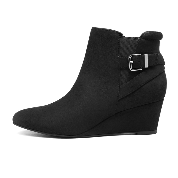 Pointed Toe Wedge Heel Ankle Booties - BLACK - 1