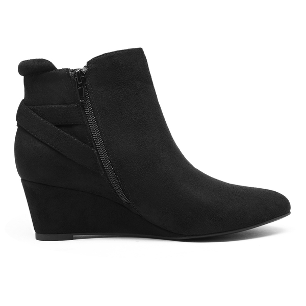 Pointed Toe Wedge Heel Ankle Booties - BLACK - 2