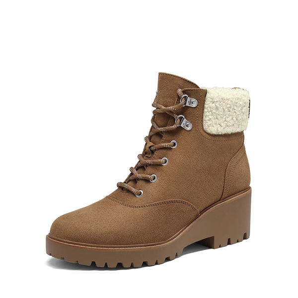 Lace Up Platform Heel Ankle Boots - TAN -  0