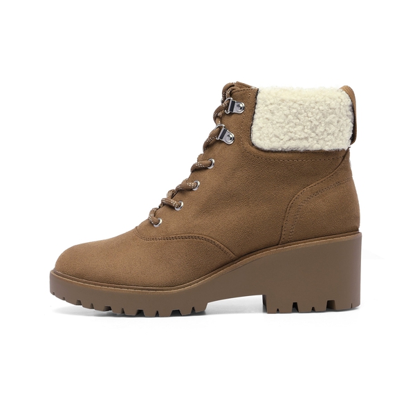 Lace Up Platform Heel Ankle Boots - TAN - 1