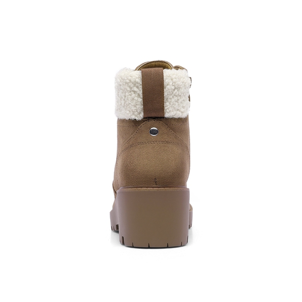 Lace Up Platform Heel Ankle Boots - TAN - 4
