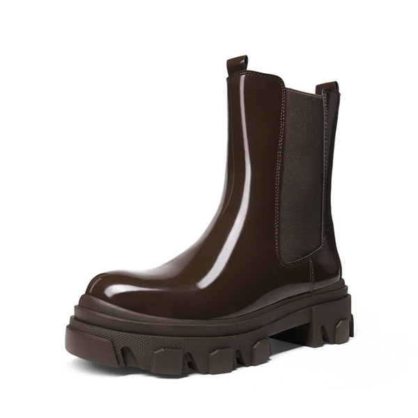 Mid Calf Chunky Chelsea Boots - BROWN -  0