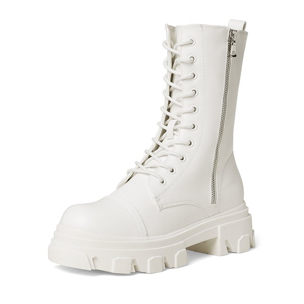 Mid Calf Combat Boots - WHITE -  0