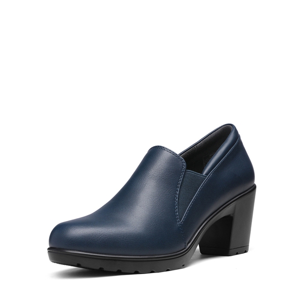 Comfortable Round Toe Block Heel Pumps - NAVY -  0