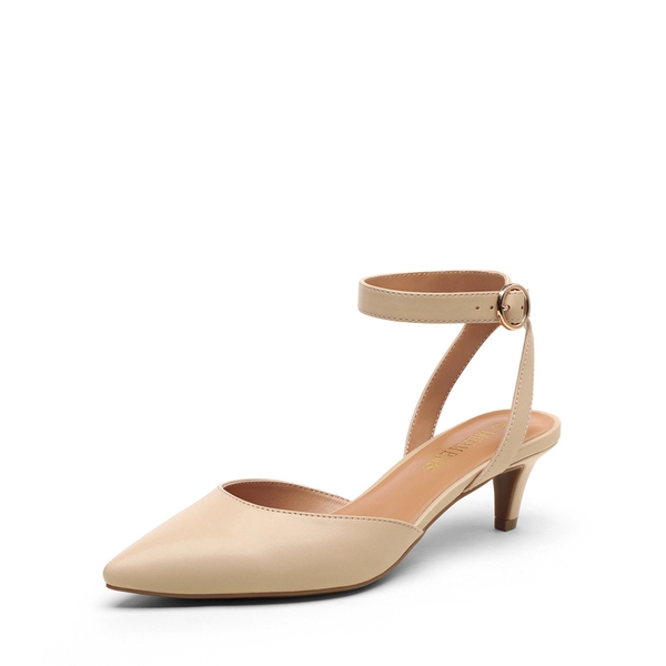 Ankle Strap Low Heel Pumps - NUDE -  0