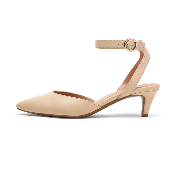 Ankle Strap Low Heel Pumps - NUDE - 2