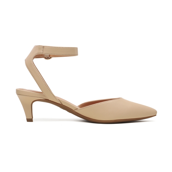 Ankle Strap Low Heel Pumps - NUDE - 3
