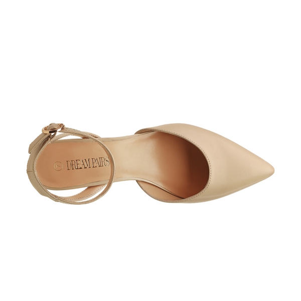 Ankle Strap Low Heel Pumps - NUDE - 4
