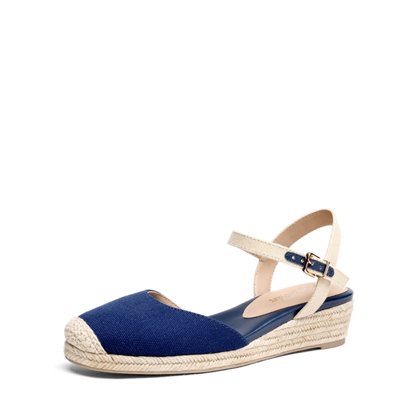 Ankle Strap Closed-Toe Espadrille Wedges - NAVY -  0