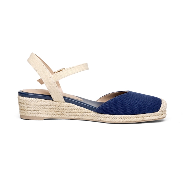 Ankle Strap Closed-Toe Espadrille Wedges - NAVY - 2