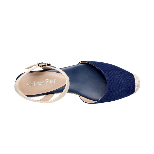 Ankle Strap Closed-Toe Espadrille Wedges - NAVY - 4