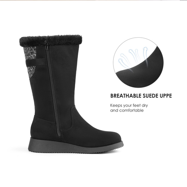Women's Winter Fur Lined Mid Calf Snow Boots - BLACK - 3