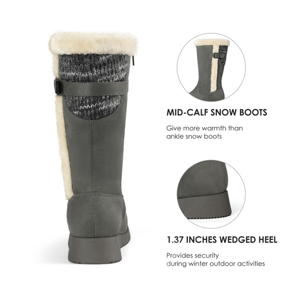 Women's Winter Fur Lined Mid Calf Snow Boots - GREY - 4
