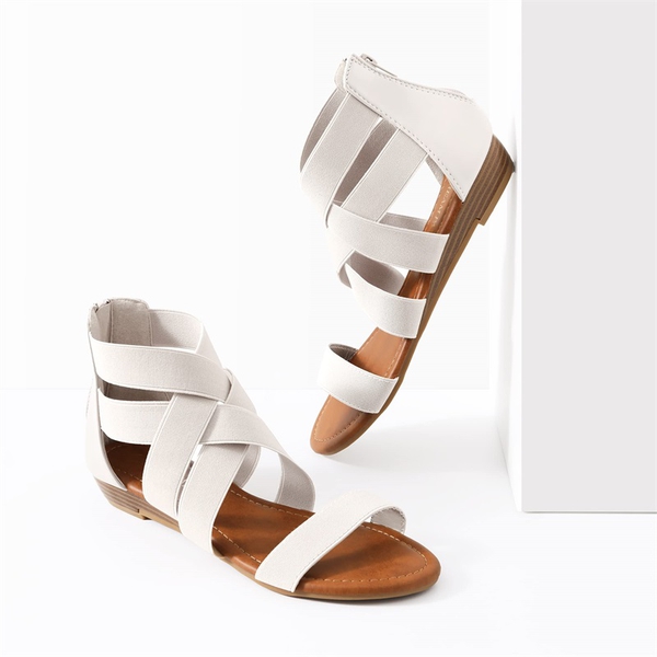 Ankle Strap Elastic Sandals - WHITE - 3