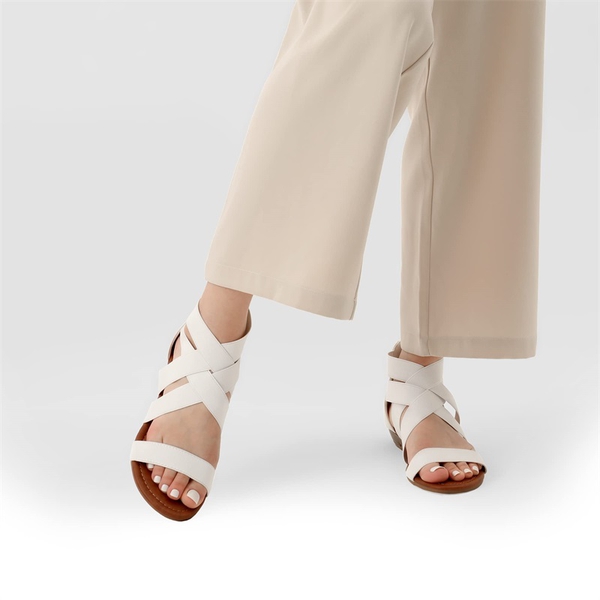 Ankle Strap Elastic Sandals - WHITE - 5