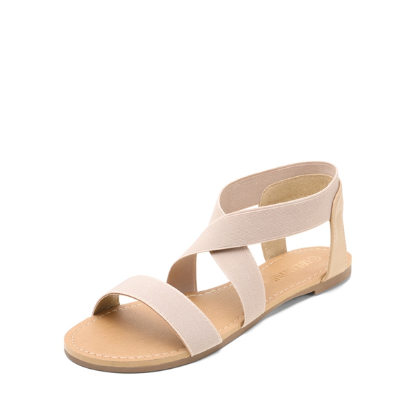 Elastic Ankle Strap Flat Sandals - NUDE -  0