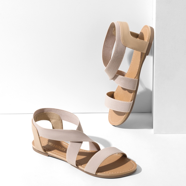 Elastic Ankle Strap Flat Sandals - NUDE - 3