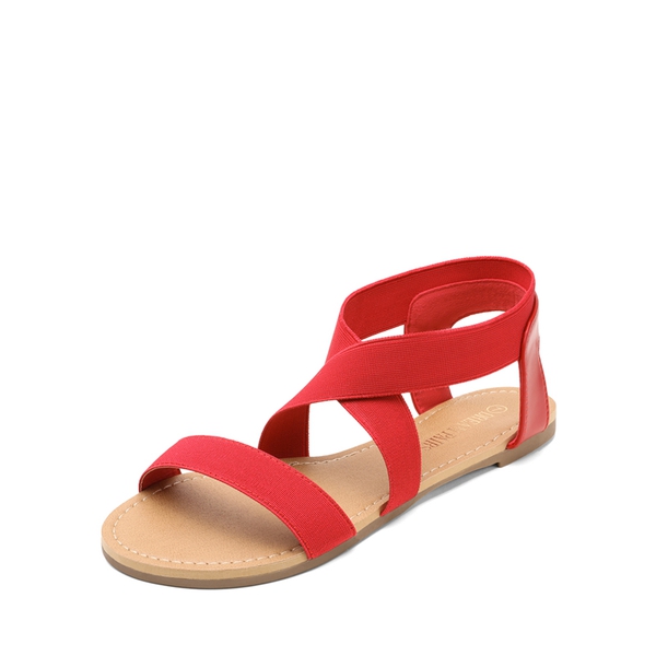 Elastic Ankle Strap Flat Sandals - RED -  0