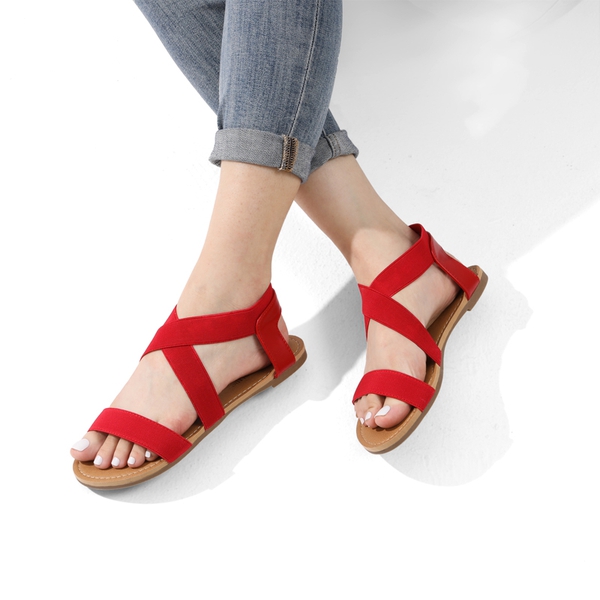 Elastic Ankle Strap Flat Sandals - RED - 4