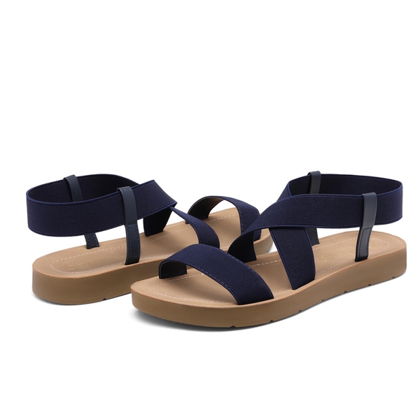 Ankle Strap Summer Flat Sandals - NAVY - 2