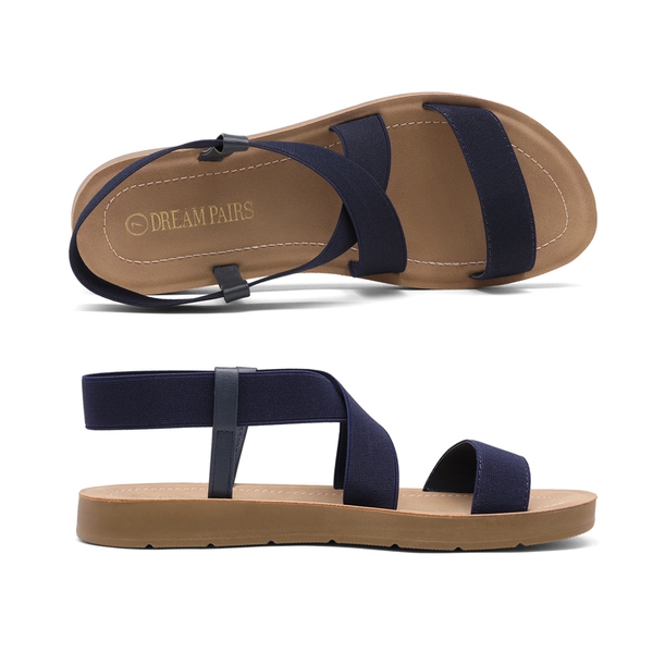 Ankle Strap Summer Flat Sandals - NAVY - 3