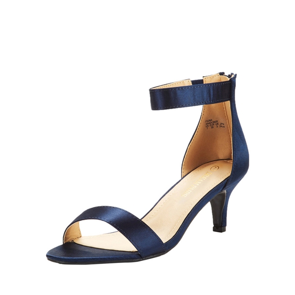 Open Toe Kitten Heel Sandals - NAVY -  0