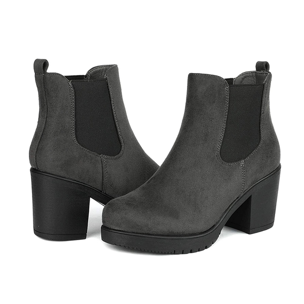 Chunky High Heel Chelsea Ankle Boots - GREY - 3