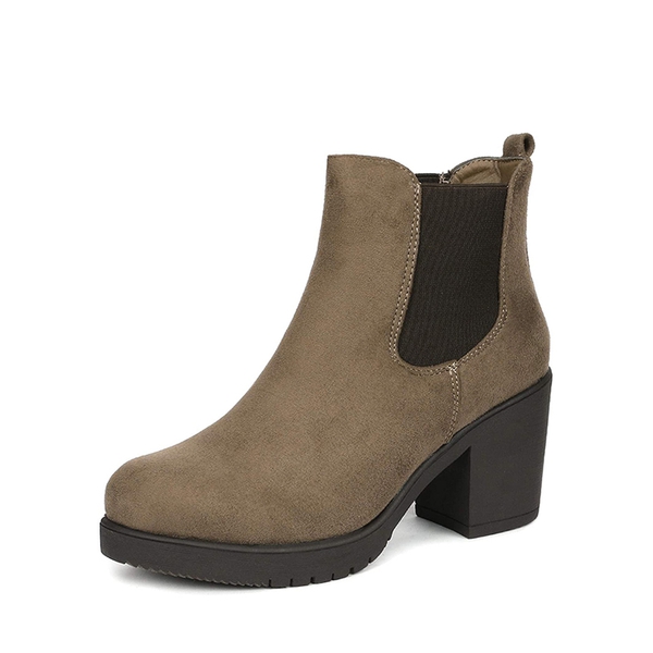 Chunky High Heel Chelsea Ankle Boots - KHAKI -  0