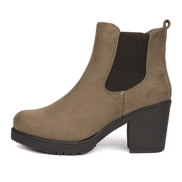 Chunky High Heel Chelsea Ankle Boots - KHAKI - 2