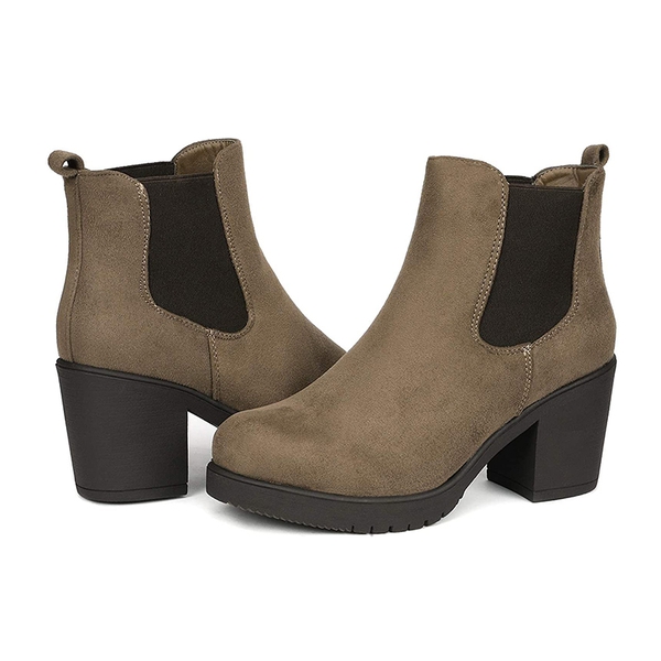 Chunky High Heel Chelsea Ankle Boots - KHAKI - 4