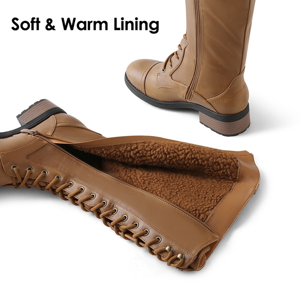Faux Fur Lining Knee High Riding Boots - CAMEL - 2