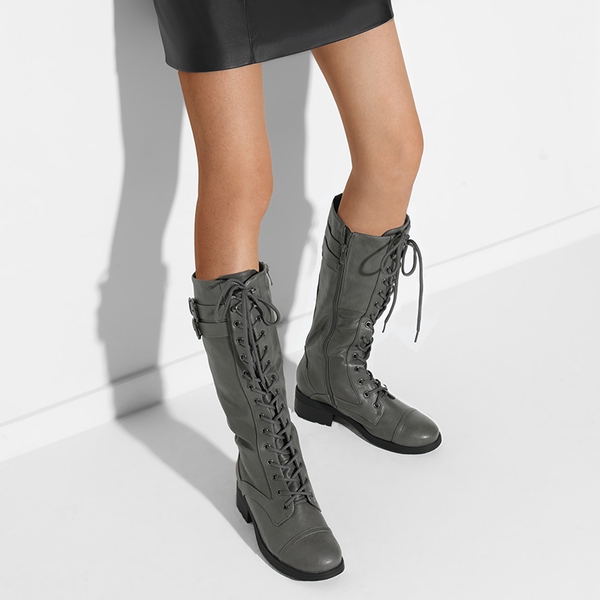 Faux Fur Lining Knee High Riding Boots - GREY - 1