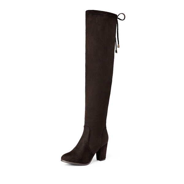 Block Heel Over The Knee Boots - BROWN -  0