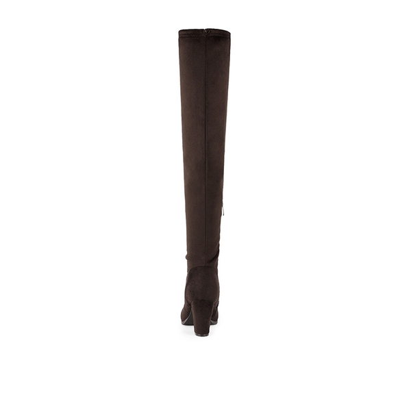 Block Heel Over The Knee Boots - BROWN - 3