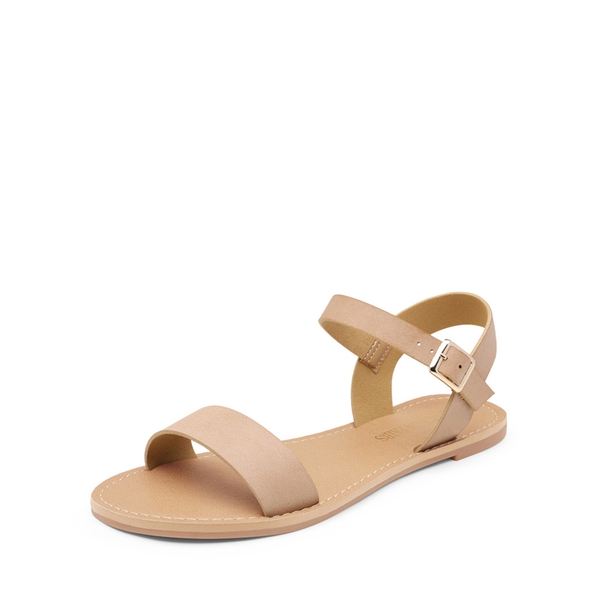 Ankle Strap Open Toe Flat Sandals - NUDE -  0