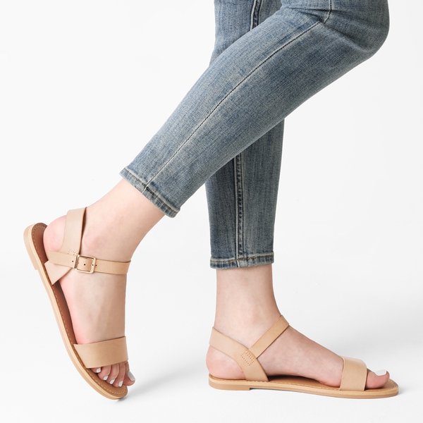 Ankle Strap Open Toe Flat Sandals - NUDE - 1