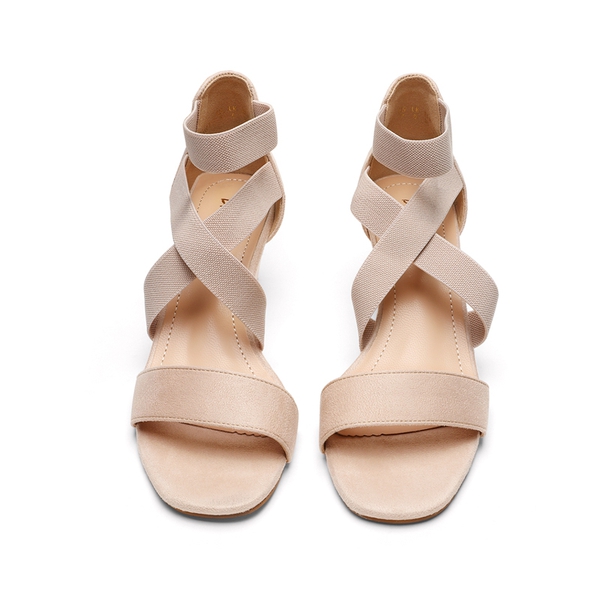 Ankle Strap Wedge Heel Sandals - NUDE - 3