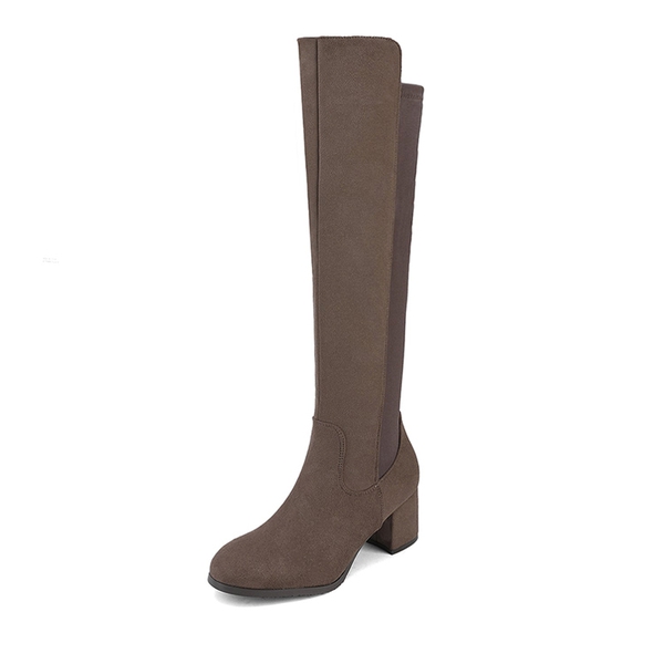 Chunky Knee High Stretch Boots - KHAKI -  0