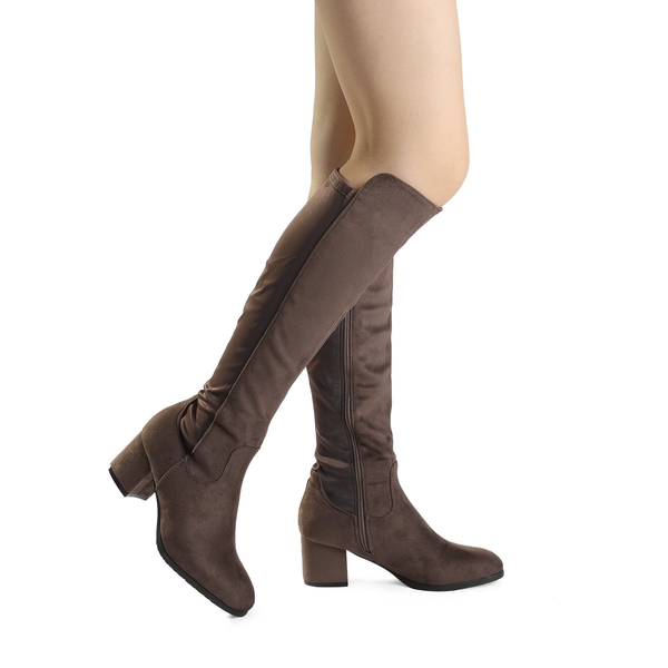 Chunky Knee High Stretch Boots - KHAKI - 2