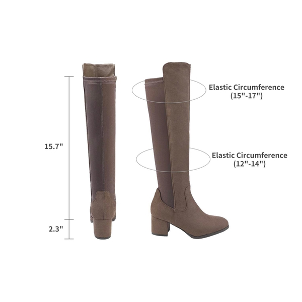 Chunky Knee High Stretch Boots - KHAKI - 3