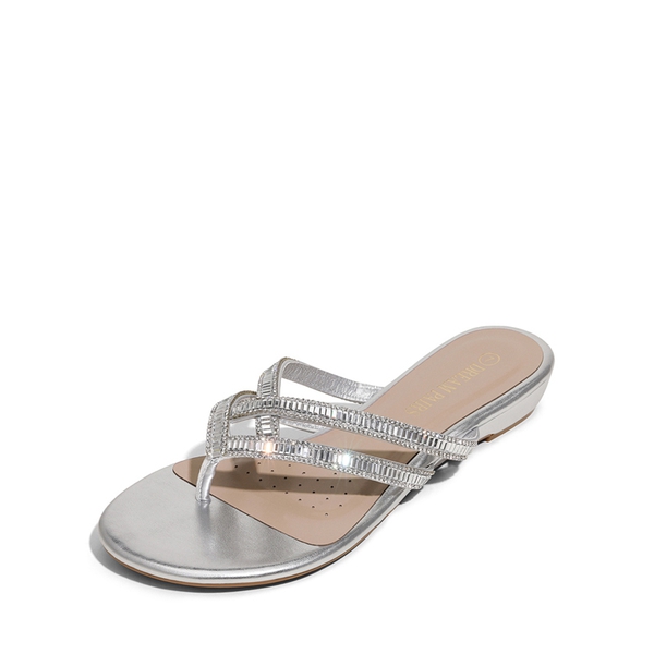 Rhinestone Flip-Flop Sandals - SILVER -  0