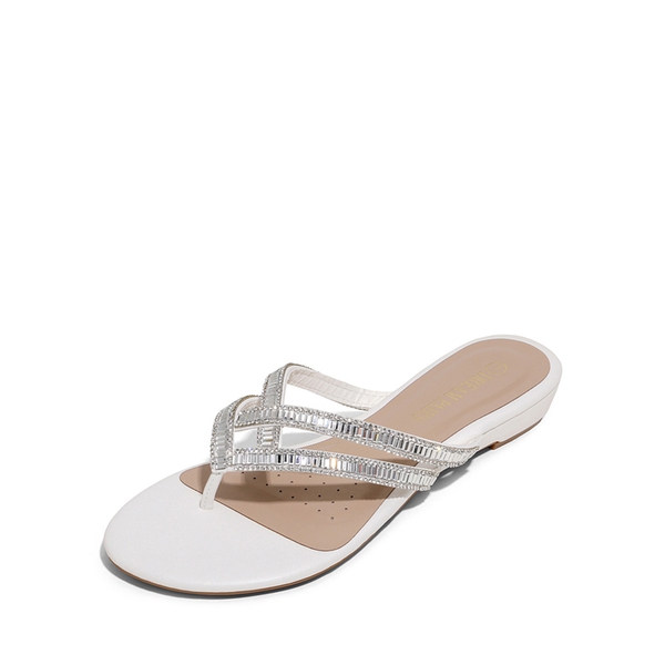 Rhinestone Flip-Flop Sandals - WHITE -  0
