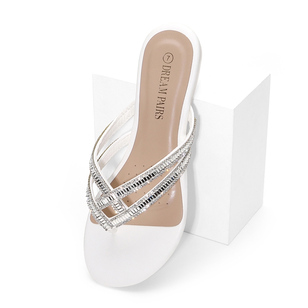 Rhinestone Flip-Flop Sandals - WHITE - 2